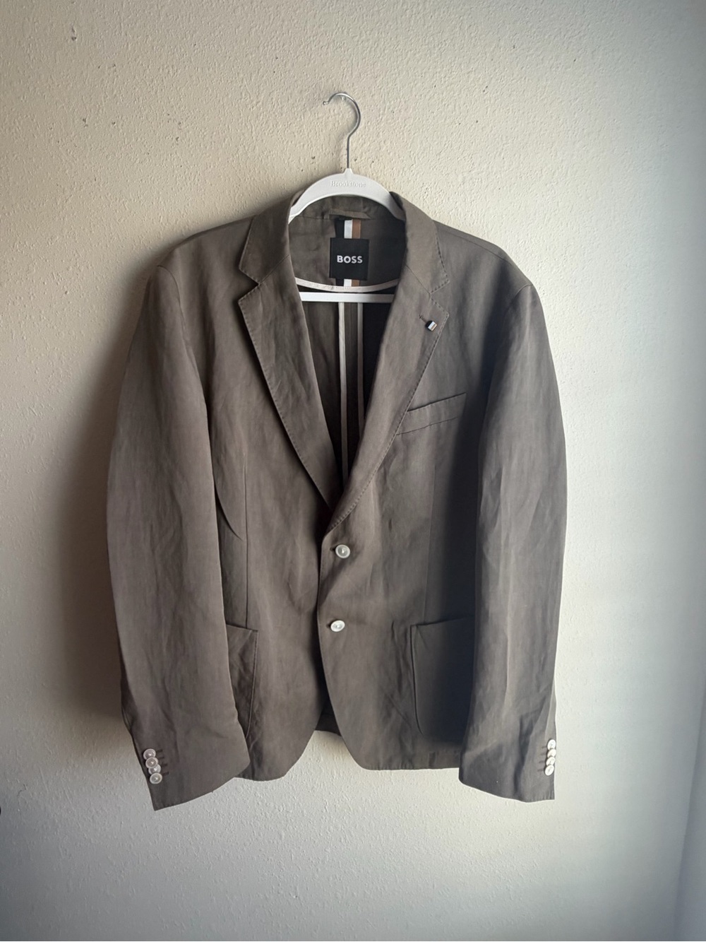 BOSS Men's Taupe Linen-Blend Blazer